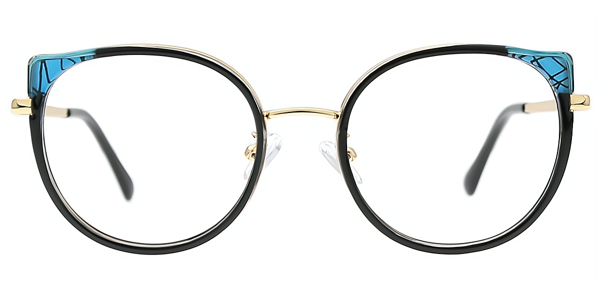 Black Blue Cat Eye Elegant Metal Eyeglasses