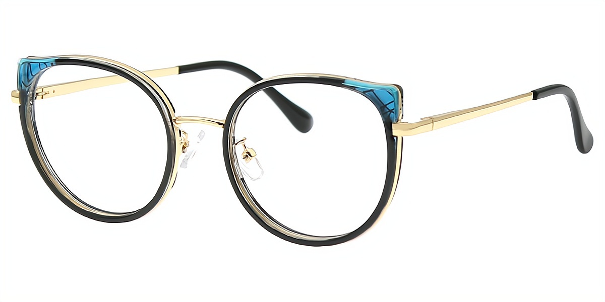 Black Blue Cat Eye Elegant Metal Eyeglasses