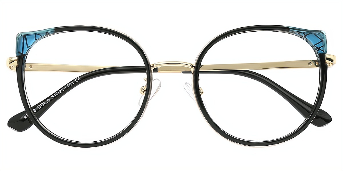 Black Blue Cat Eye Elegant Metal Eyeglasses