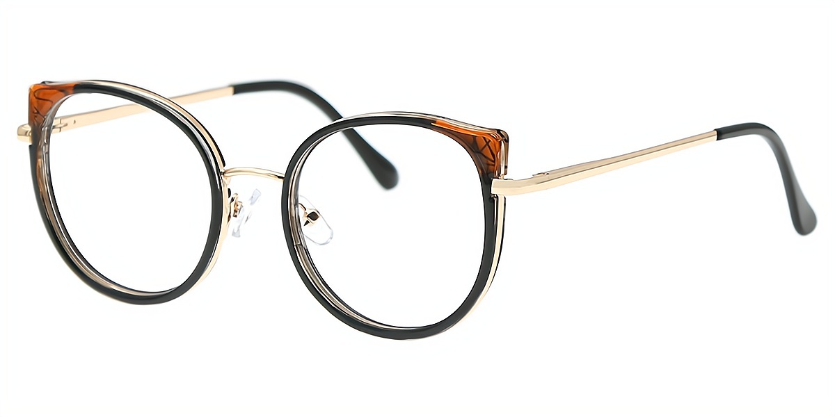Black Brown Cat Eye Elegant Metal Eyeglasses