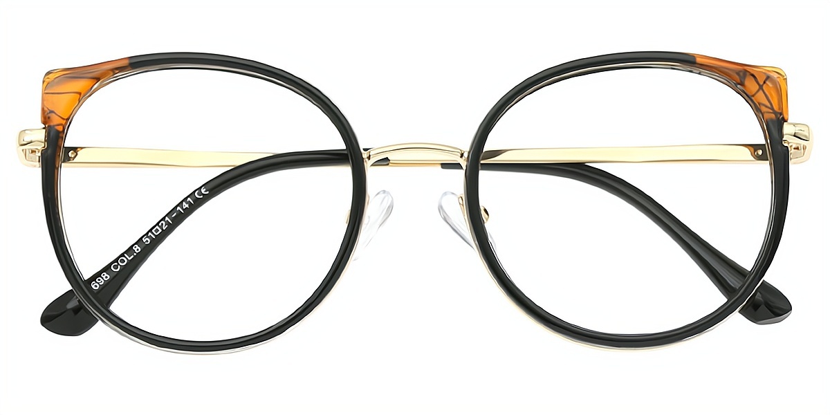 Black Brown Cat Eye Elegant Metal Eyeglasses