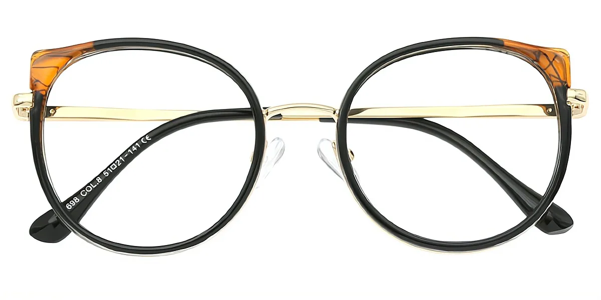 Black Brown Cat Eye Elegant Metal Eyeglasses
