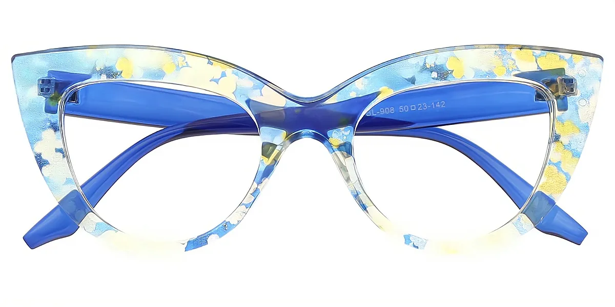 Blue Cat Eye Modish Oversized Plastic Eyeglasses