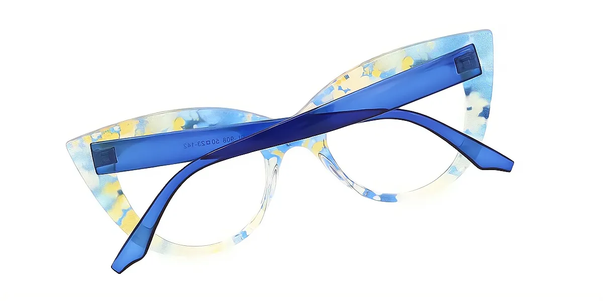 Blue Cat Eye Modish Oversized Plastic Eyeglasses