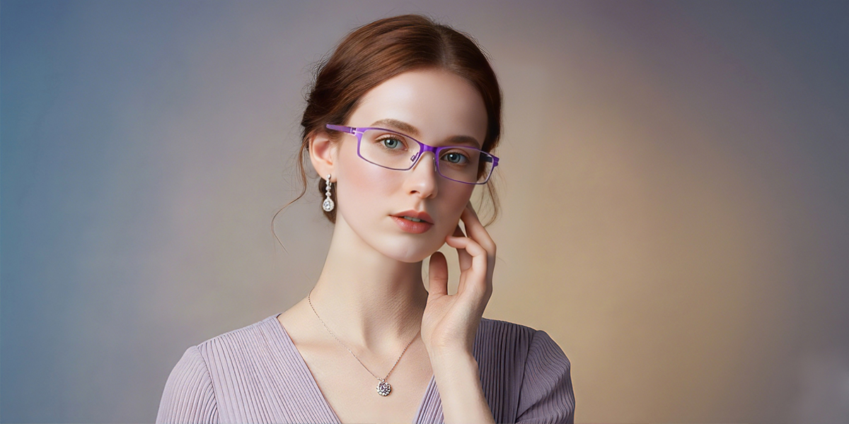 Purple Rectangle Simple Metal Eyeglasses