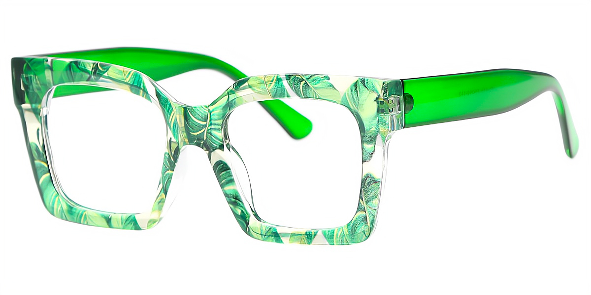 Green Square Unique Oversized Plastic Eyeglasses