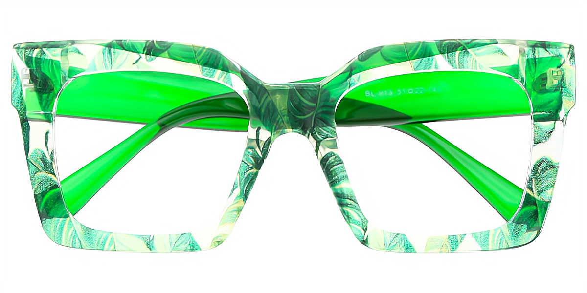 Green Square Unique Oversized Plastic Eyeglasses
