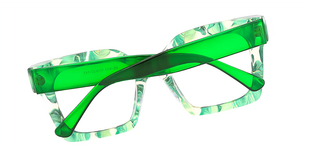 Green Square Unique Oversized Plastic Eyeglasses