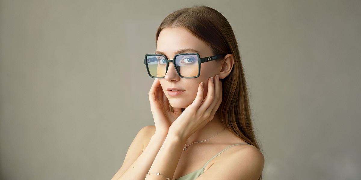 Green Square Chic Oversized Plastic Eyeglasses