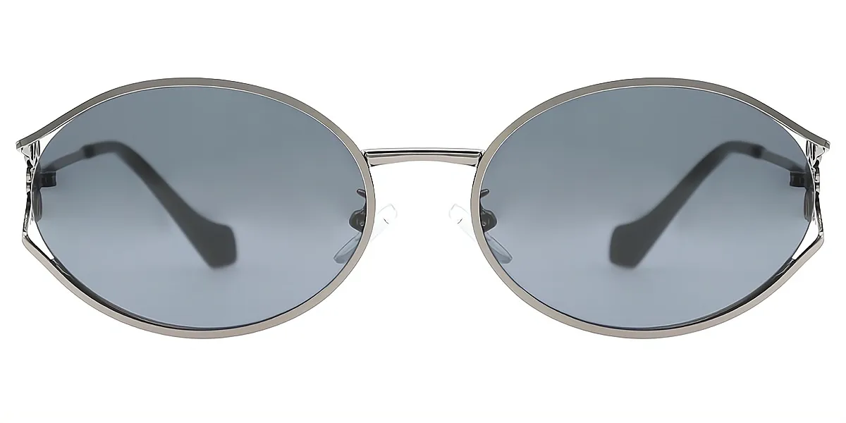 Gray Oval Sophisticated Metal Eyeglasses