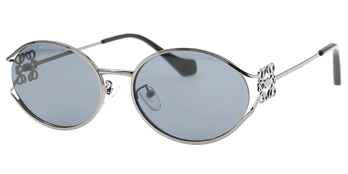 Gray Oval Sophisticated Metal Eyeglasses