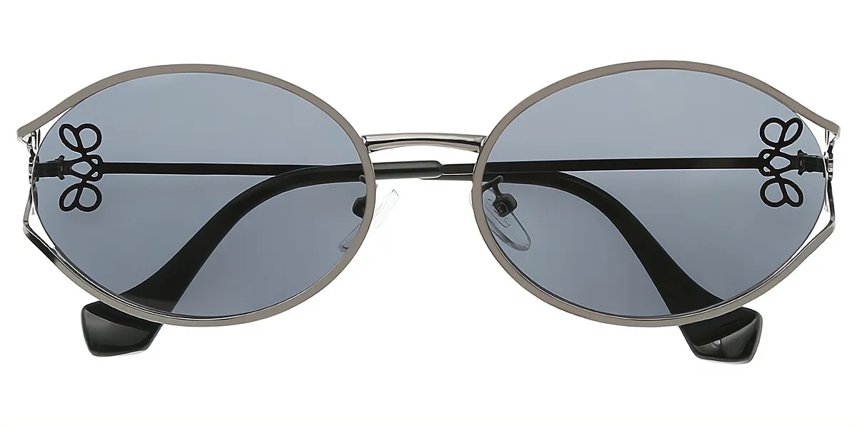 Gray Oval Sophisticated Metal Eyeglasses