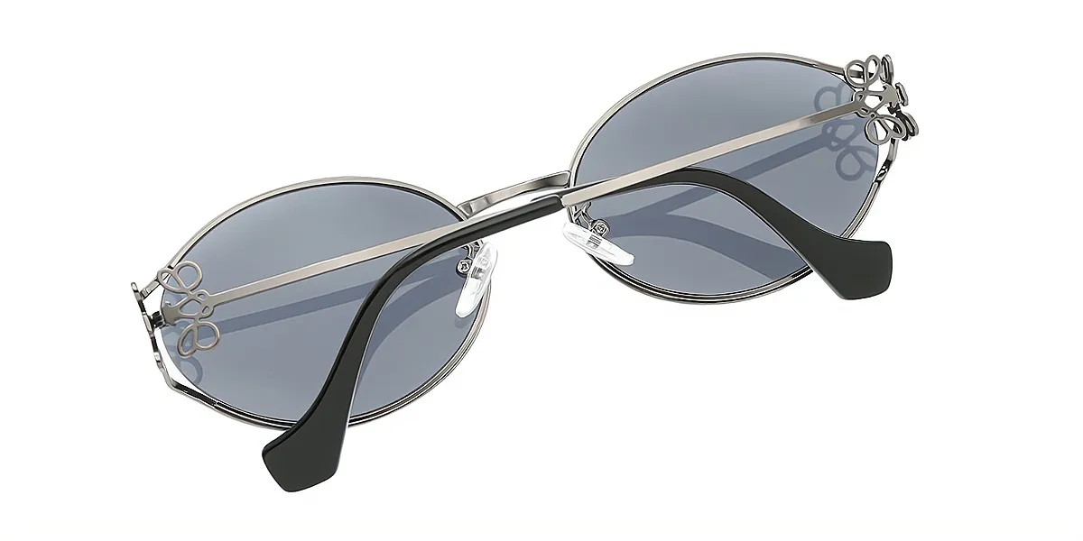 Gray Oval Sophisticated Metal Eyeglasses