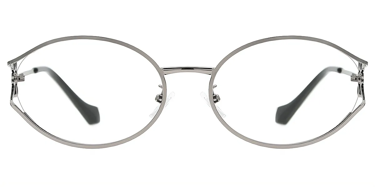 Gray Oval Sophisticated Metal Eyeglasses