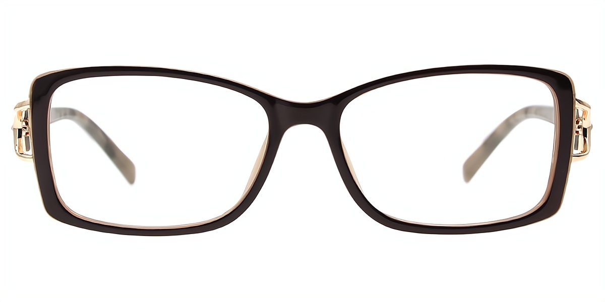 Brown Oval Refined Mixed Materials Eyeglasses