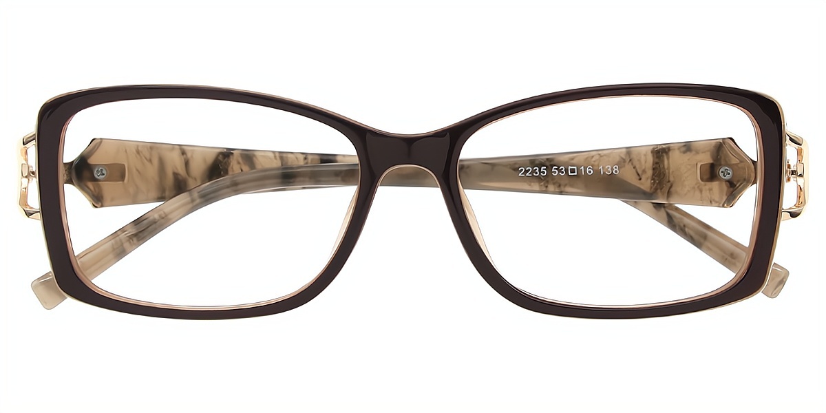 Brown Oval Refined Mixed Materials Eyeglasses
