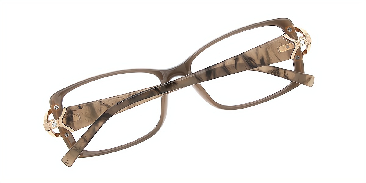 Brown Oval Refined Mixed Materials Eyeglasses