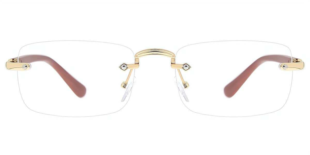 Brown Rectangle Elegant Mixed Materials Eyeglasses