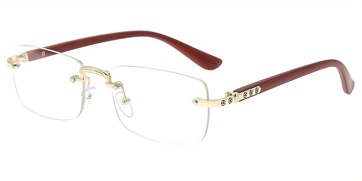 Brown Rectangle Elegant Mixed Materials Eyeglasses