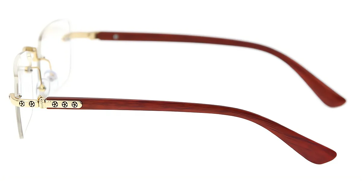 Brown Rectangle Elegant Mixed Materials Eyeglasses