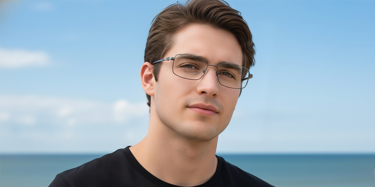 Black Rectangle Classic Simple Metal Eyeglasses