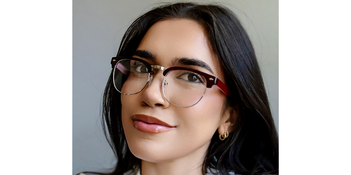 Red Browline Retro Mixed Materials Eyeglasses