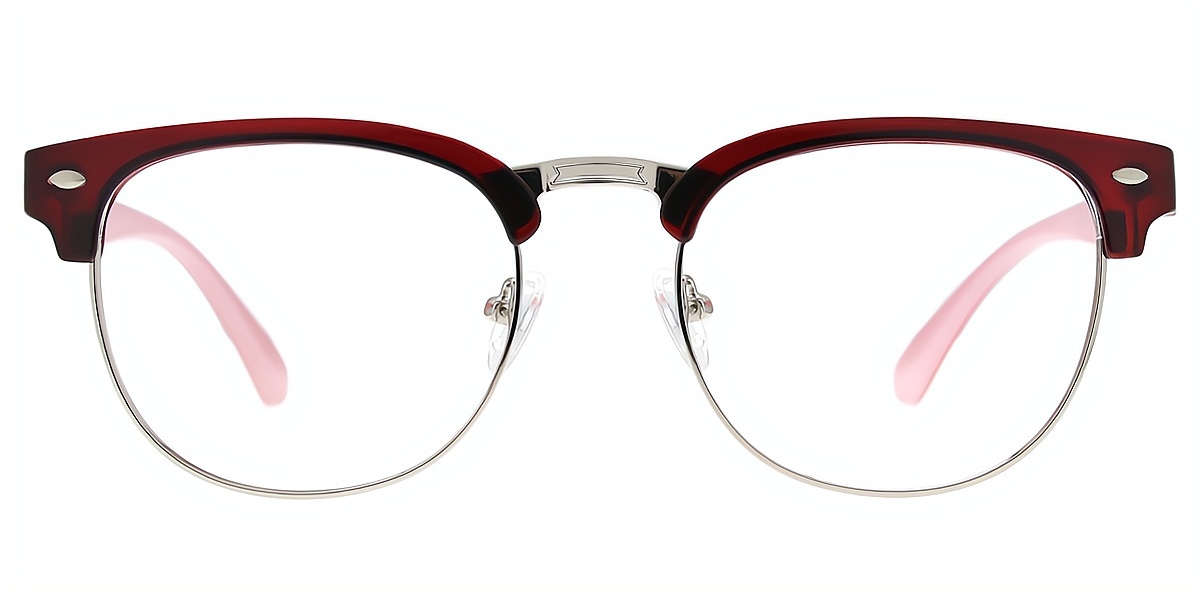 Red Oval Retro Mixed Materials Eyeglasses