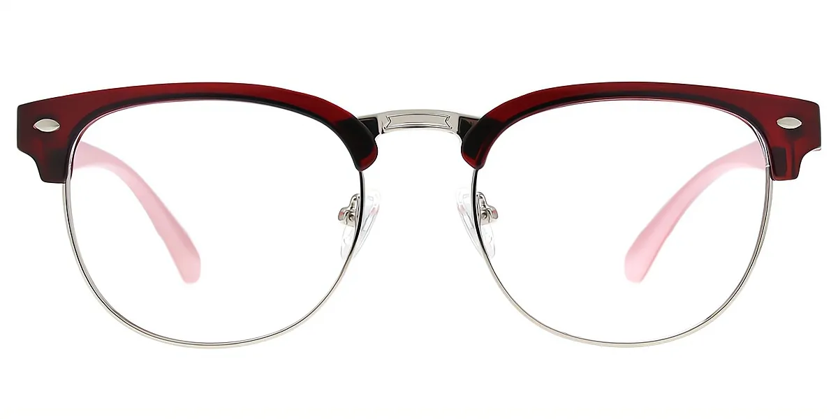 Red Oval Retro Mixed Materials Eyeglasses