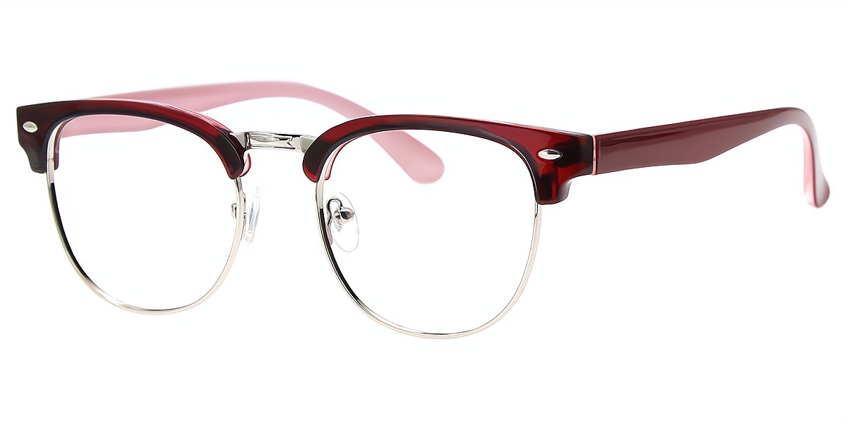 Red Oval Retro Mixed Materials Eyeglasses