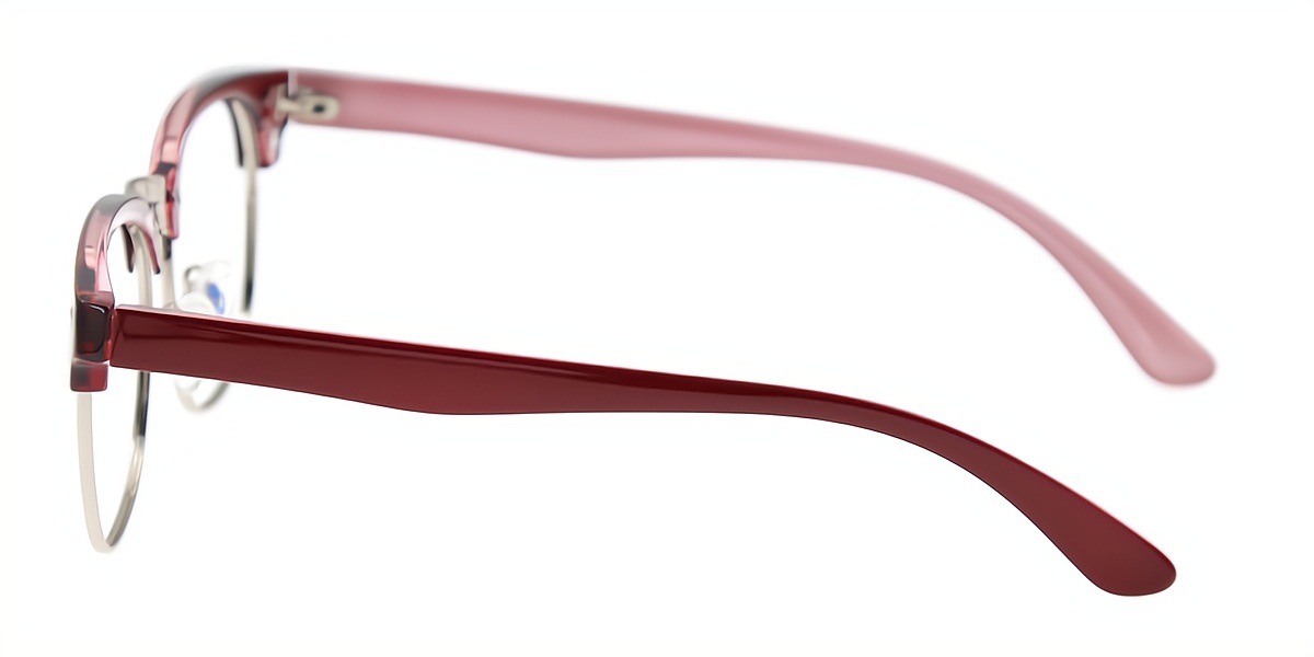 Red Oval Retro Mixed Materials Eyeglasses