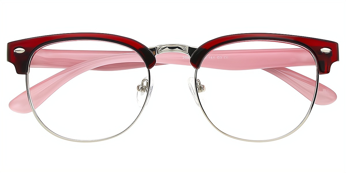 Red Oval Retro Mixed Materials Eyeglasses