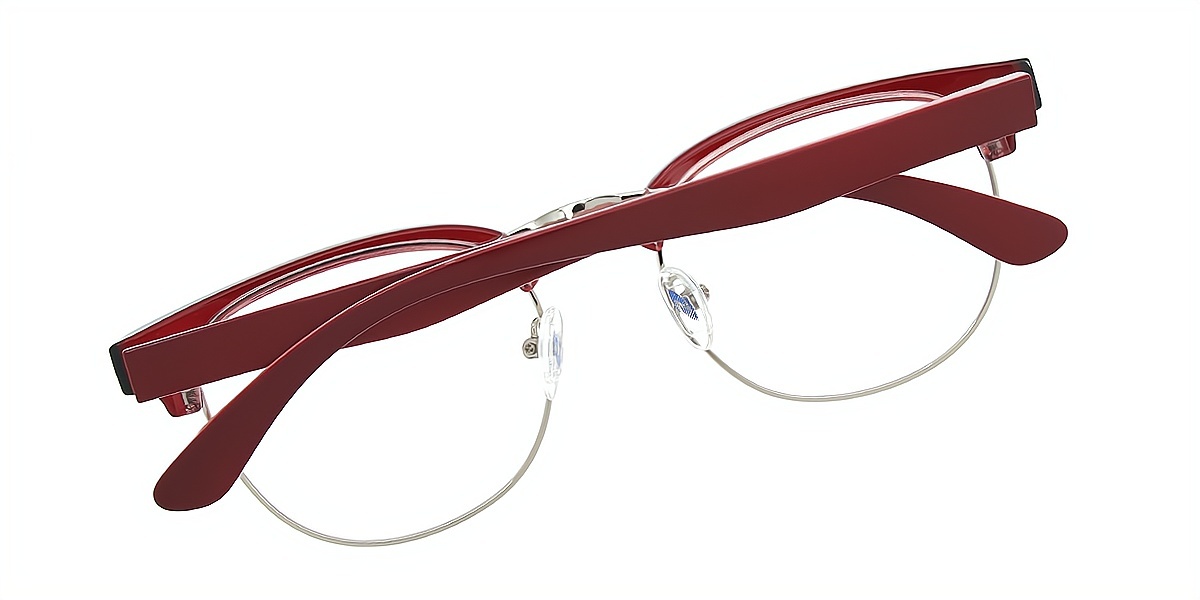 Red Oval Retro Mixed Materials Eyeglasses