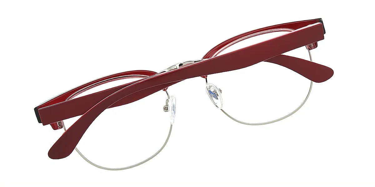 Red Oval Retro Mixed Materials Eyeglasses