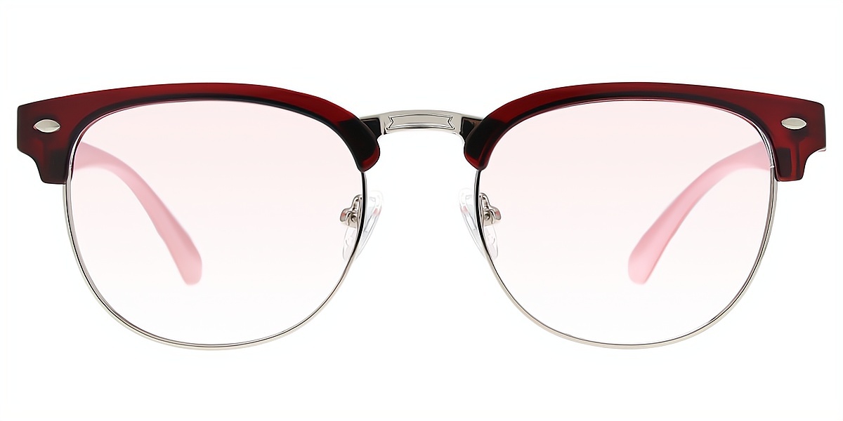 Red Oval Retro Mixed Materials Eyeglasses