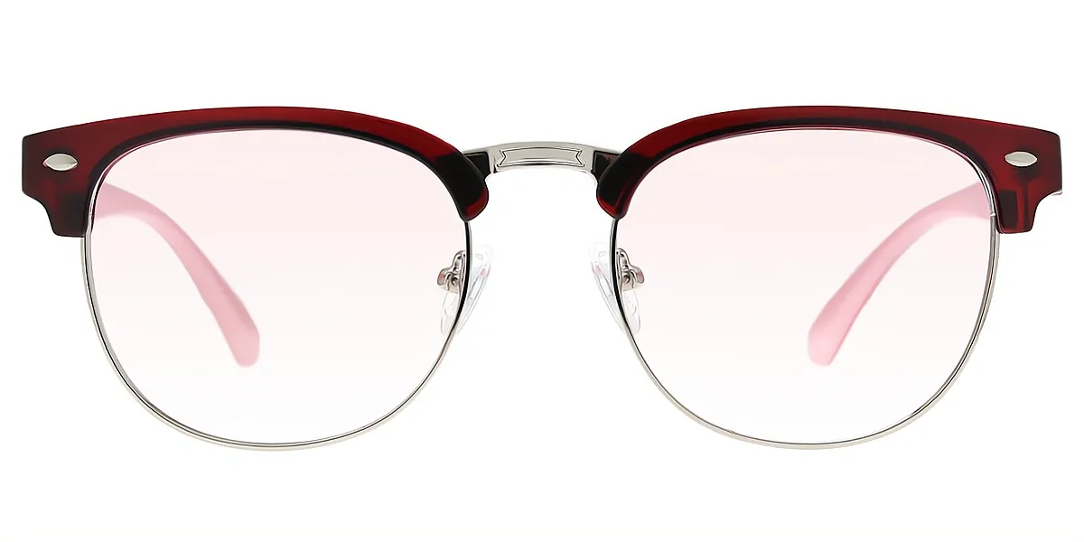 Red Oval Retro Mixed Materials Eyeglasses