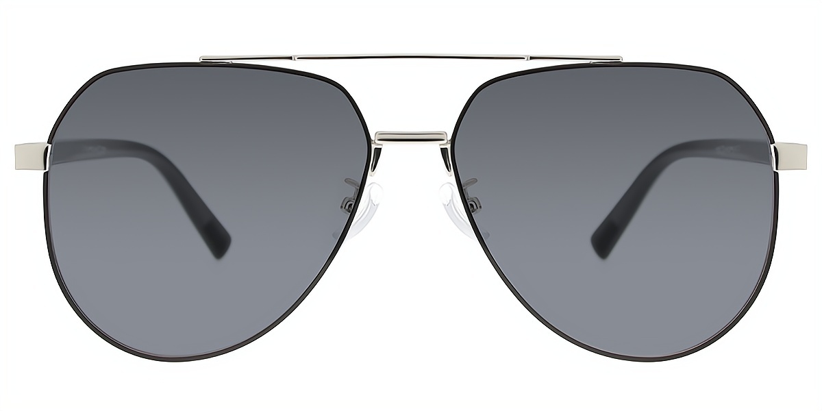 Black Silver Aviator Classic Metal Eyeglasses