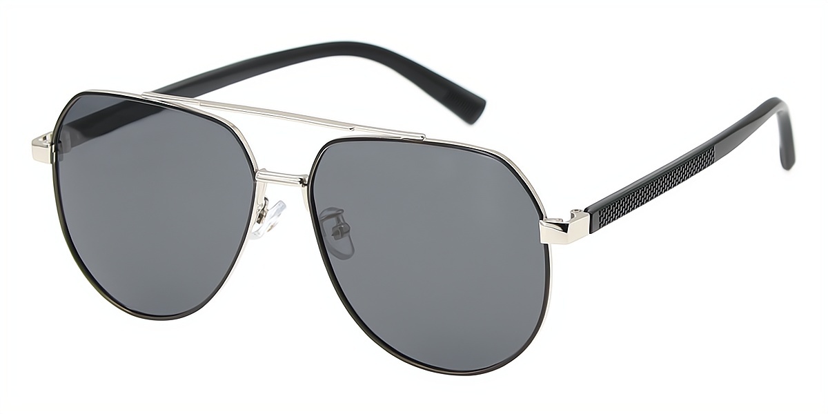 Black Silver Aviator Classic Metal Eyeglasses