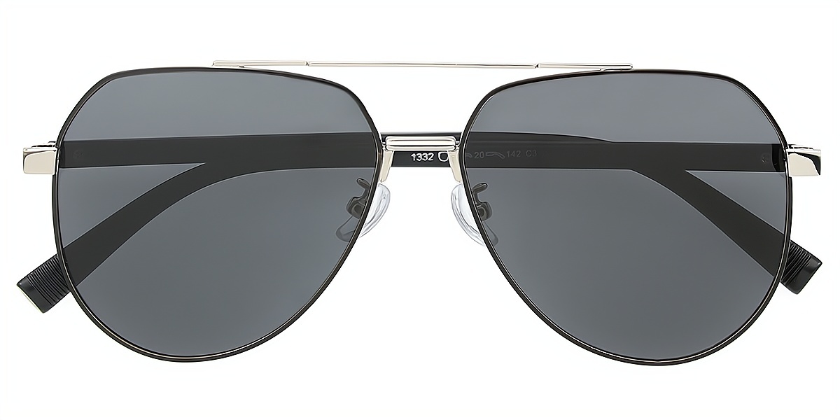 Black Silver Aviator Classic Metal Eyeglasses