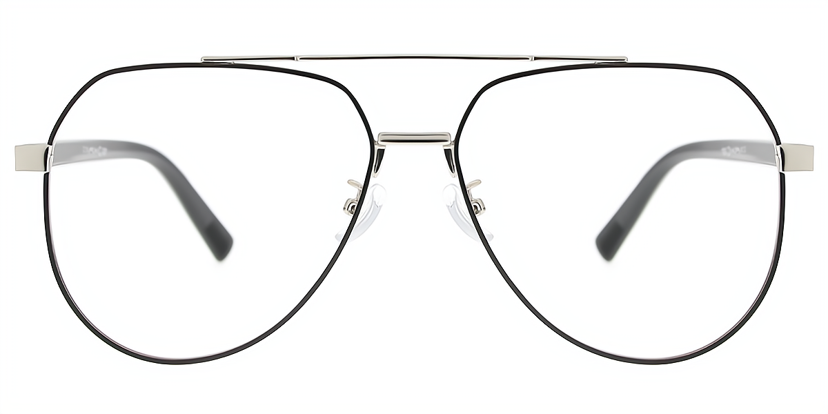 Black Silver Aviator Classic Metal Eyeglasses