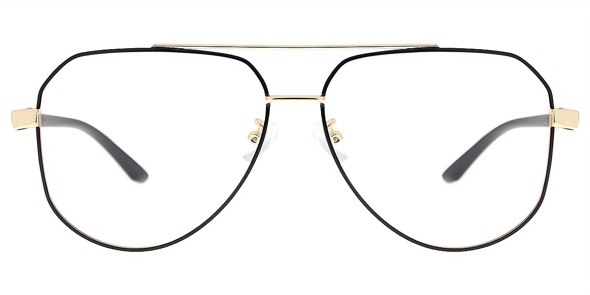 Black Golden Aviator Classic Metal Eyeglasses