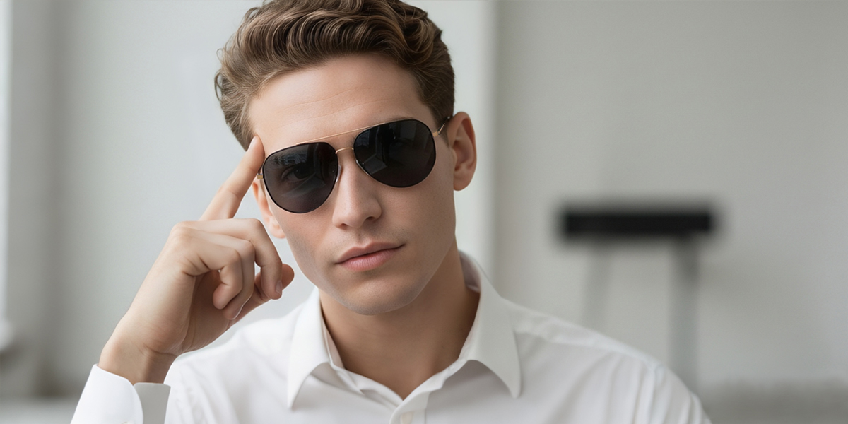 Black Golden Aviator Classic Metal Eyeglasses