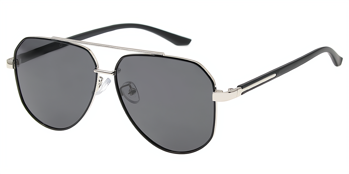 Black Silver Aviator Classic Metal Eyeglasses