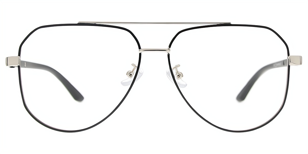 Black Silver Aviator Classic Metal Eyeglasses