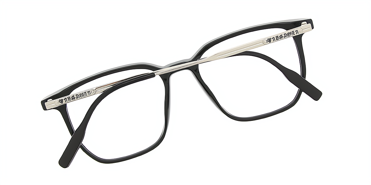 Black Silver Geometric Elegant TR90 Eyeglasses