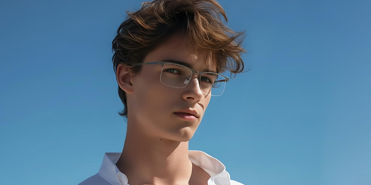 Gray Rectangle Classic Simple Metal Eyeglasses