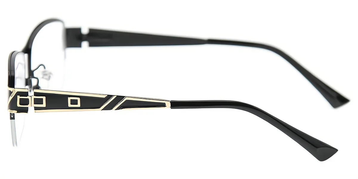 Black Rectangle Detailed Metal Eyeglasses