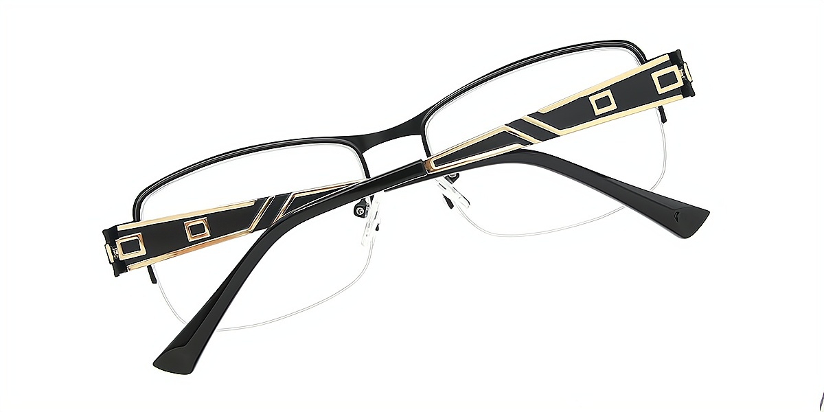 Black Rectangle Detailed Metal Eyeglasses