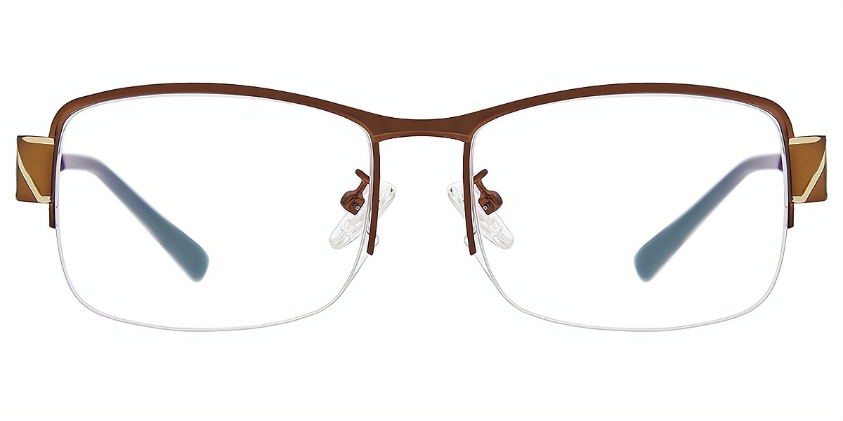 Brown Rectangle Detailed Metal Eyeglasses