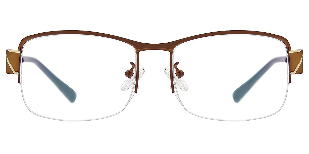 Brown Rectangle Detailed Metal Eyeglasses