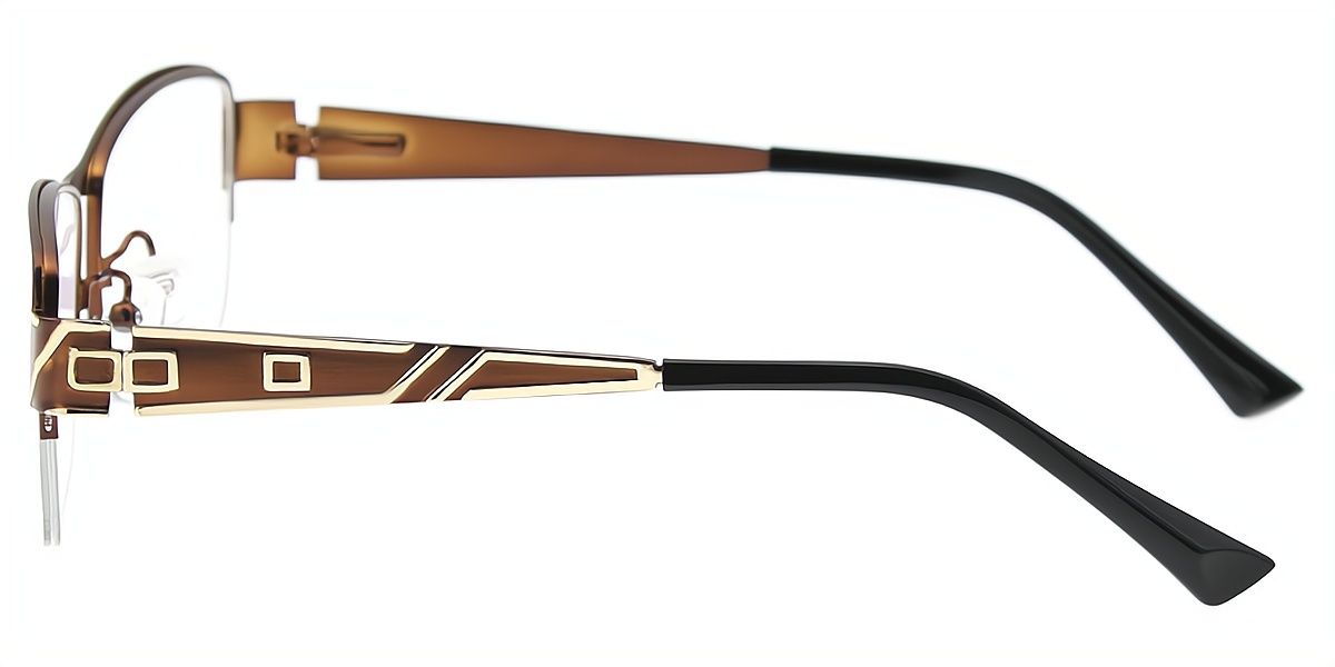 Brown Rectangle Detailed Metal Eyeglasses